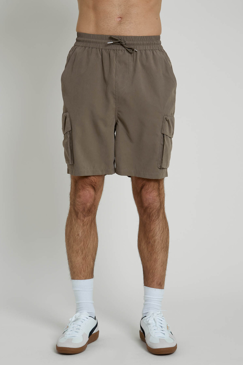 Mid Length Peached Nylon Short With Cargo Pockets