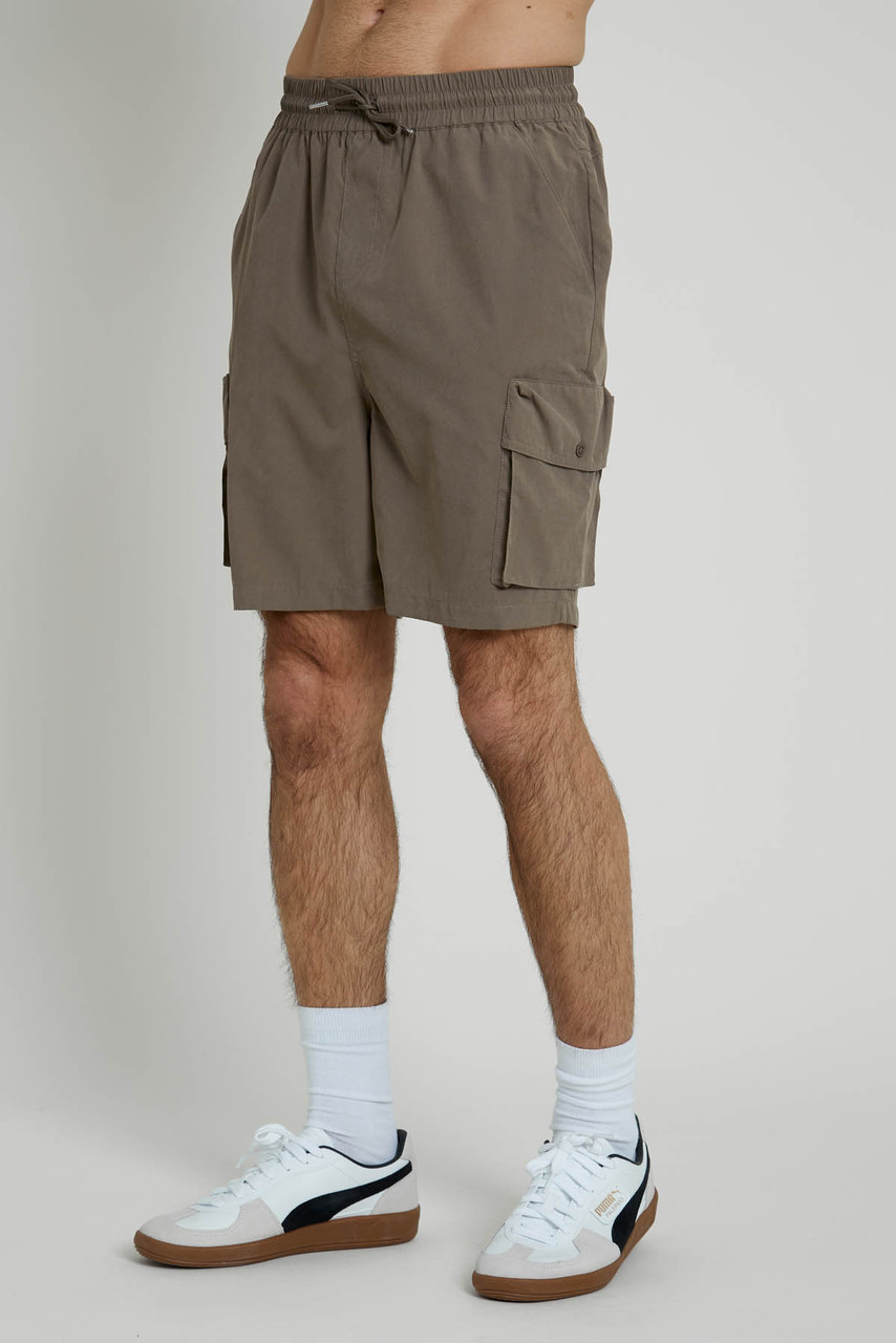 Mid Length Peached Nylon Short With Cargo Pockets