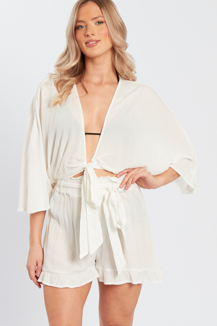 White Tie Front Kimono Top