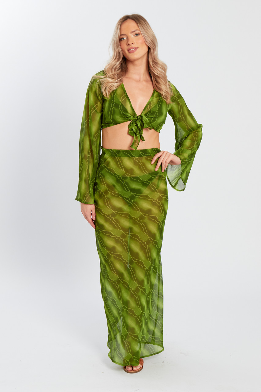 Green Low Rise Maxi Skirt