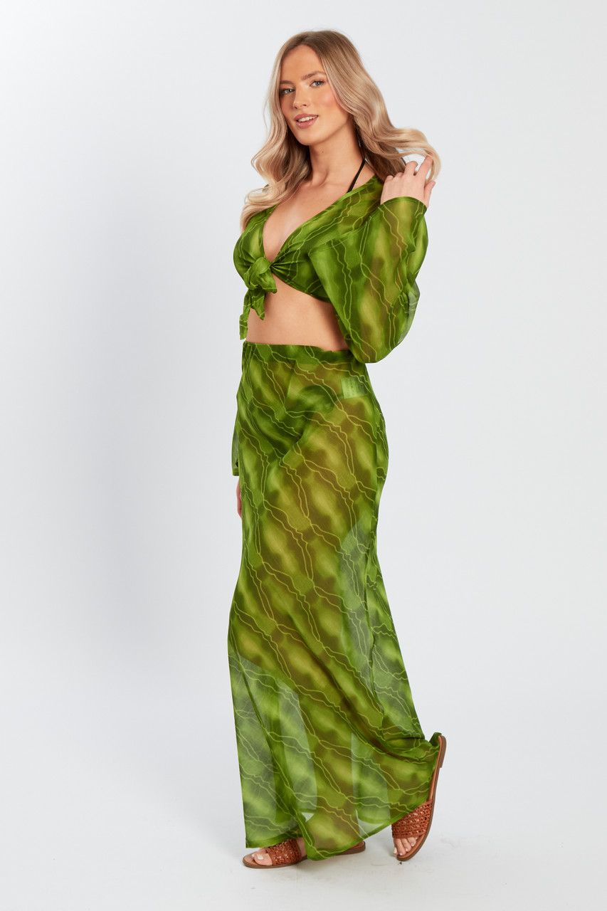Green Low Rise Maxi Skirt