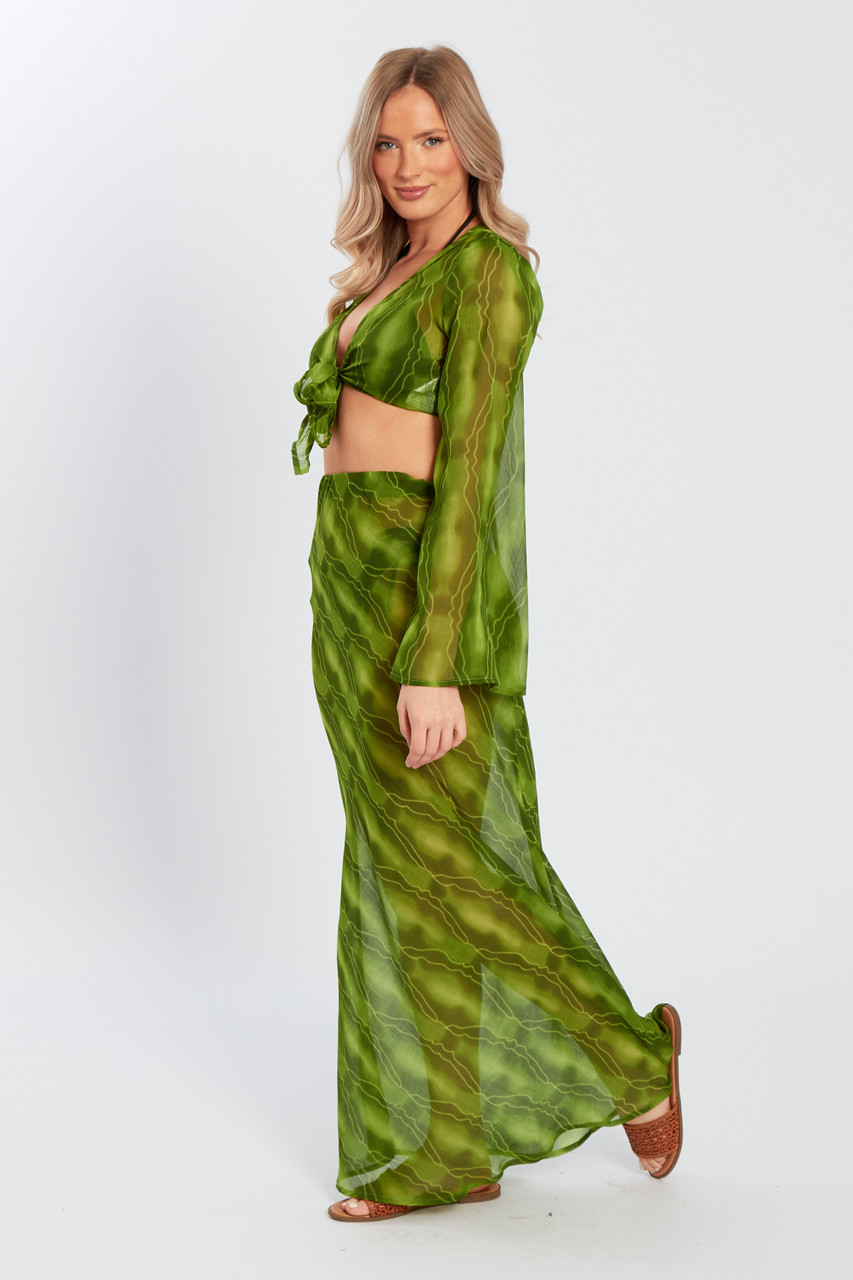 Green Low Rise Maxi Skirt