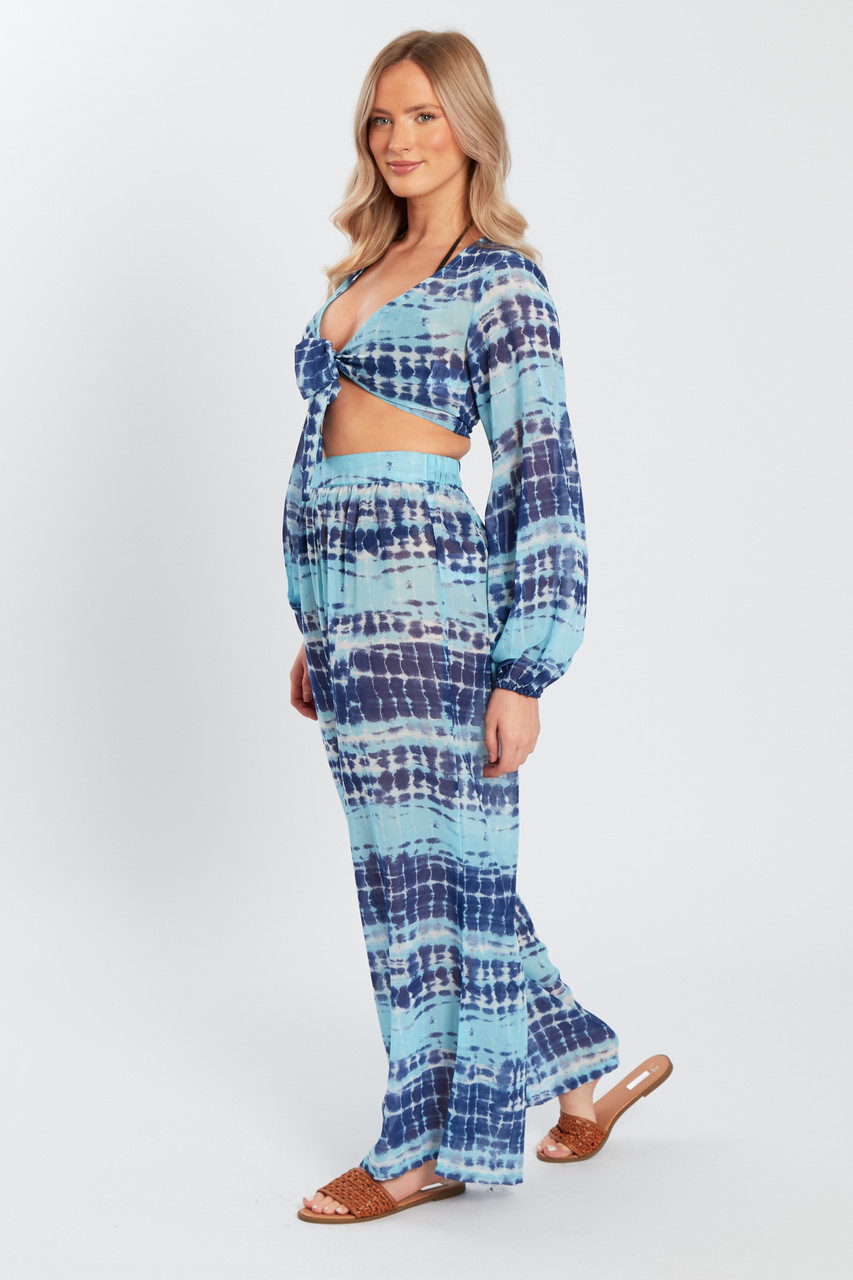 Blue Wide Leg Beach Trouser