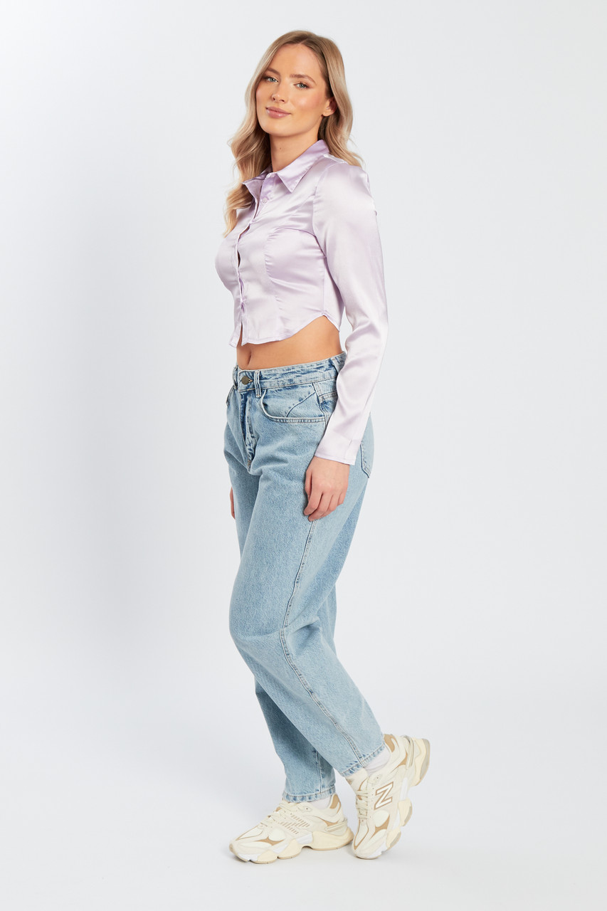 Lilac Pointed Hem Satin Shirt