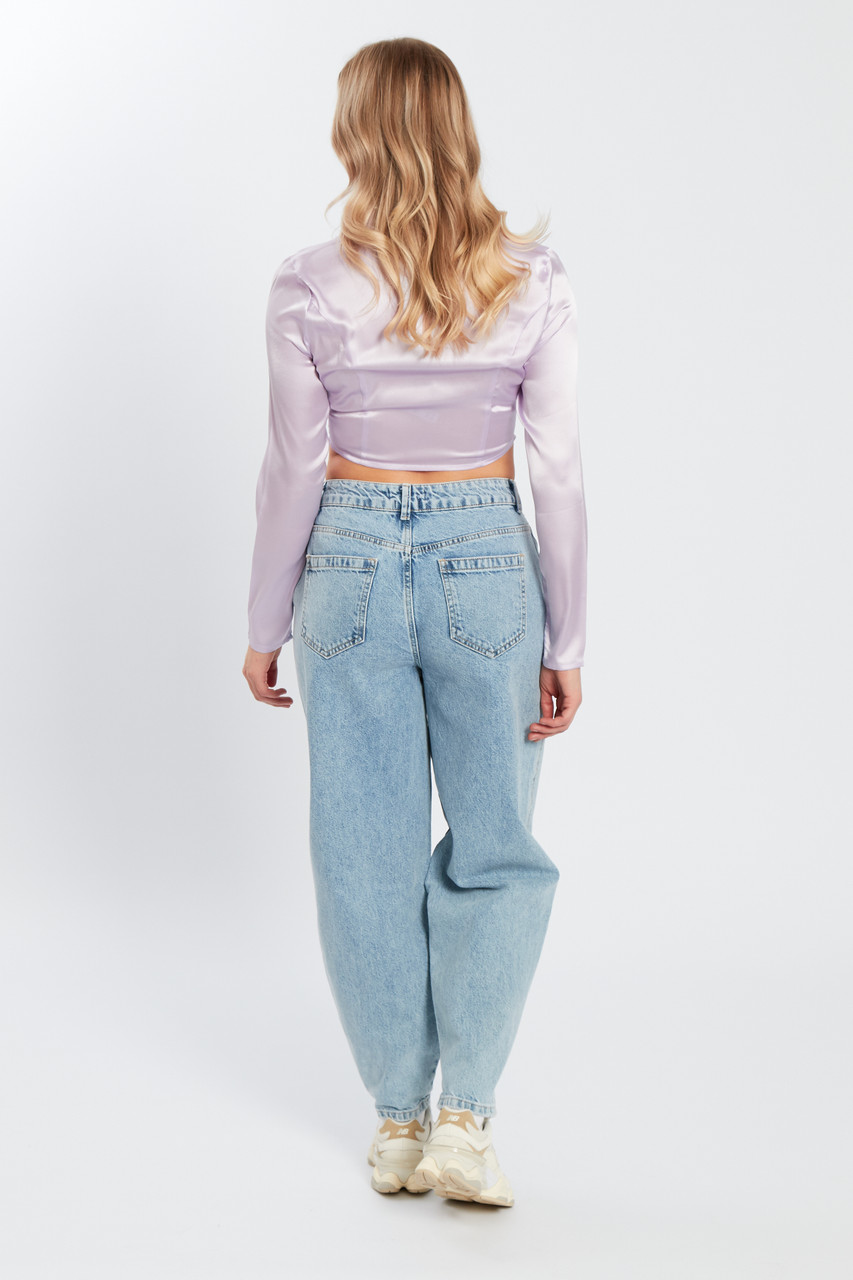 Lilac Pointed Hem Satin Shirt