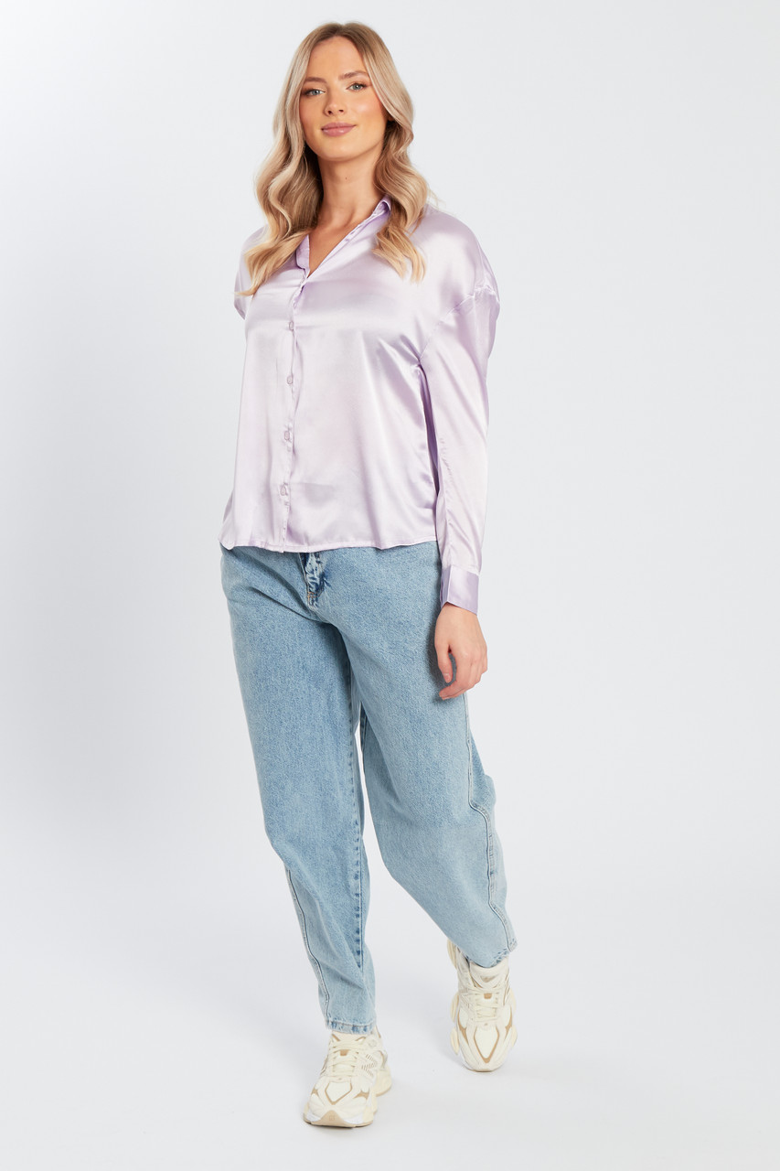 Lilac Long Sleeves Satin Shirt 