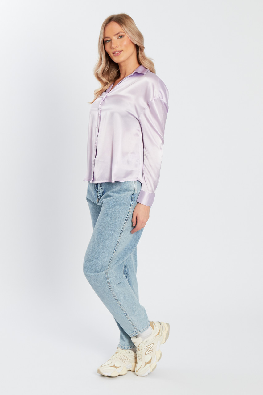 Lilac Long Sleeves Satin Shirt 