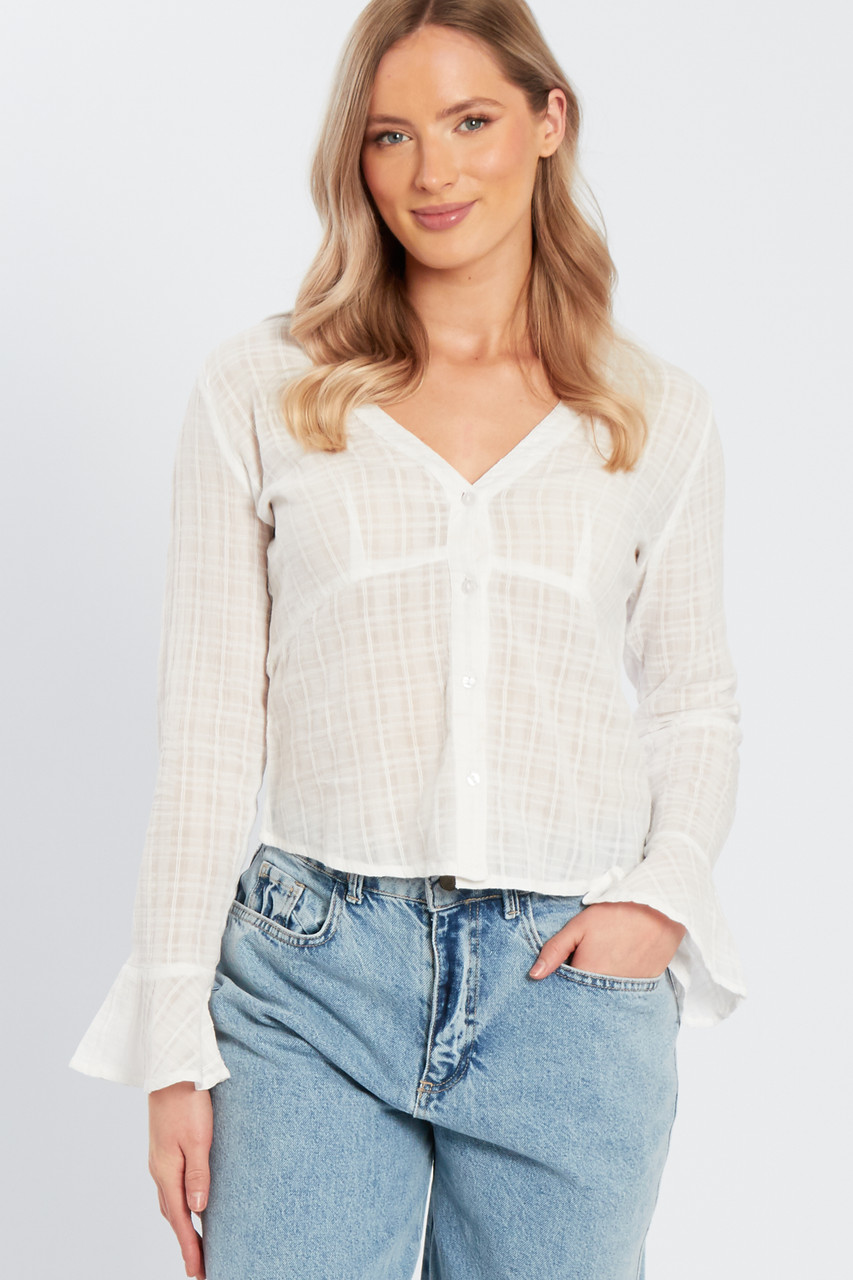 White Long Sleeves Open Collar Fitted Shirt 