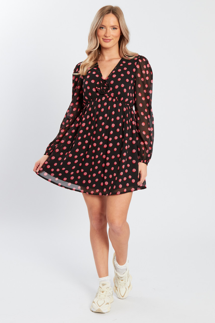 Long Sleeves Dot Mini Dress 