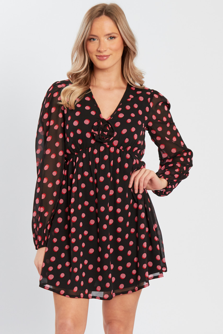 Long Sleeves Dot Mini Dress 