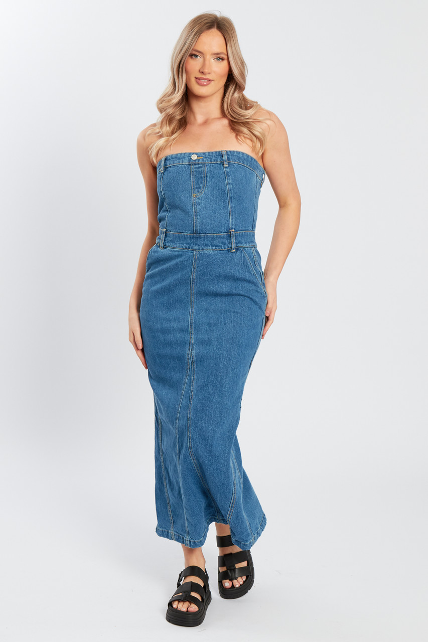 Denim Bandeau Midaxi Dress