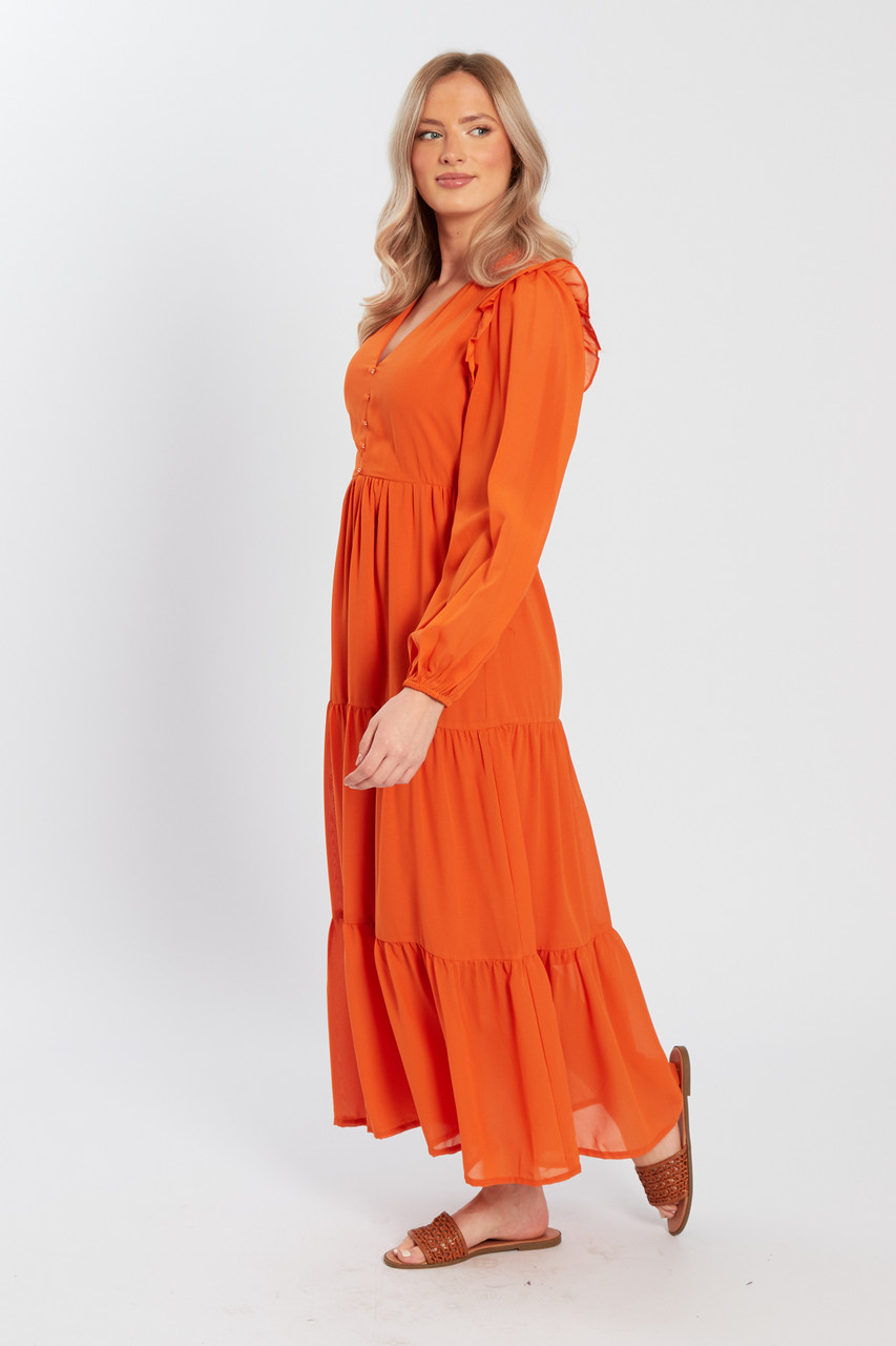 Rust Chiffon Maxi Dress