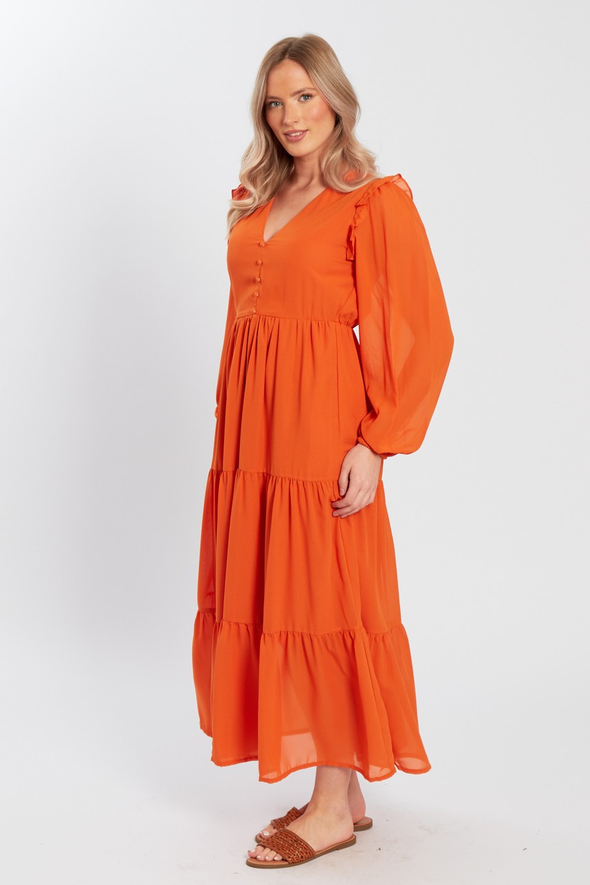 Rust Chiffon Maxi Dress