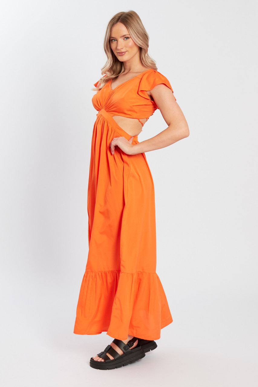 Maxi Dress With Cut Outs & Cap Sleeve
