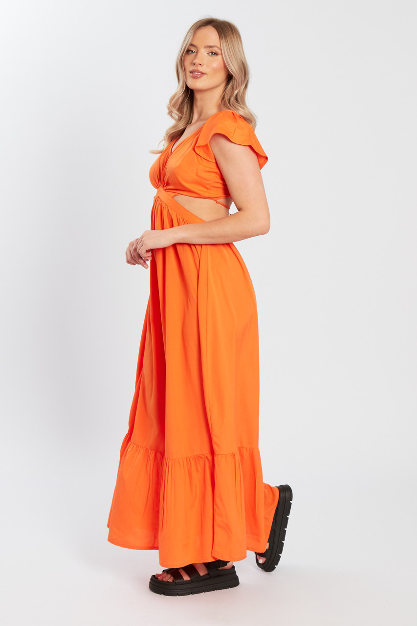 Maxi Dress With Cut Outs & Cap Sleeve