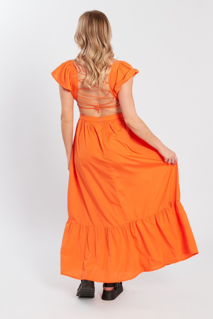 Maxi Dress With Cut Outs & Cap Sleeve