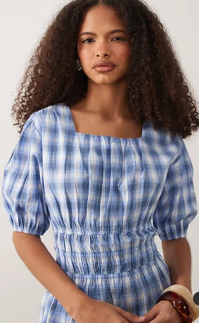 Wednesdays Girl shirred waist tie back playsuit in blue check