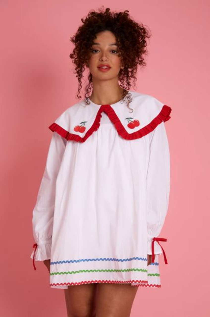 Oversized Collar Sicily Embroidery Smock Playsuit