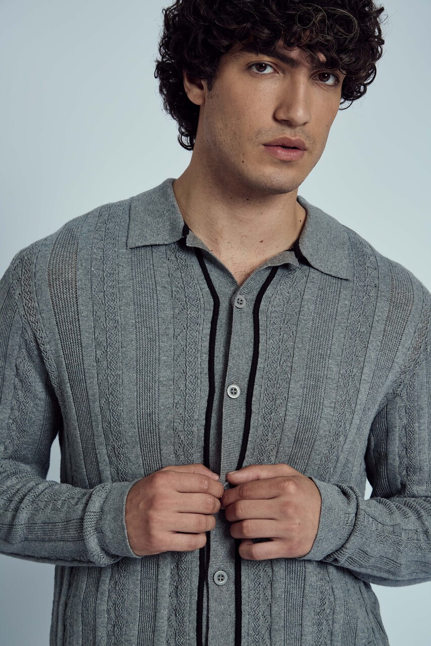 Knitted Jacquard Stripe Long Sleeve Shirt