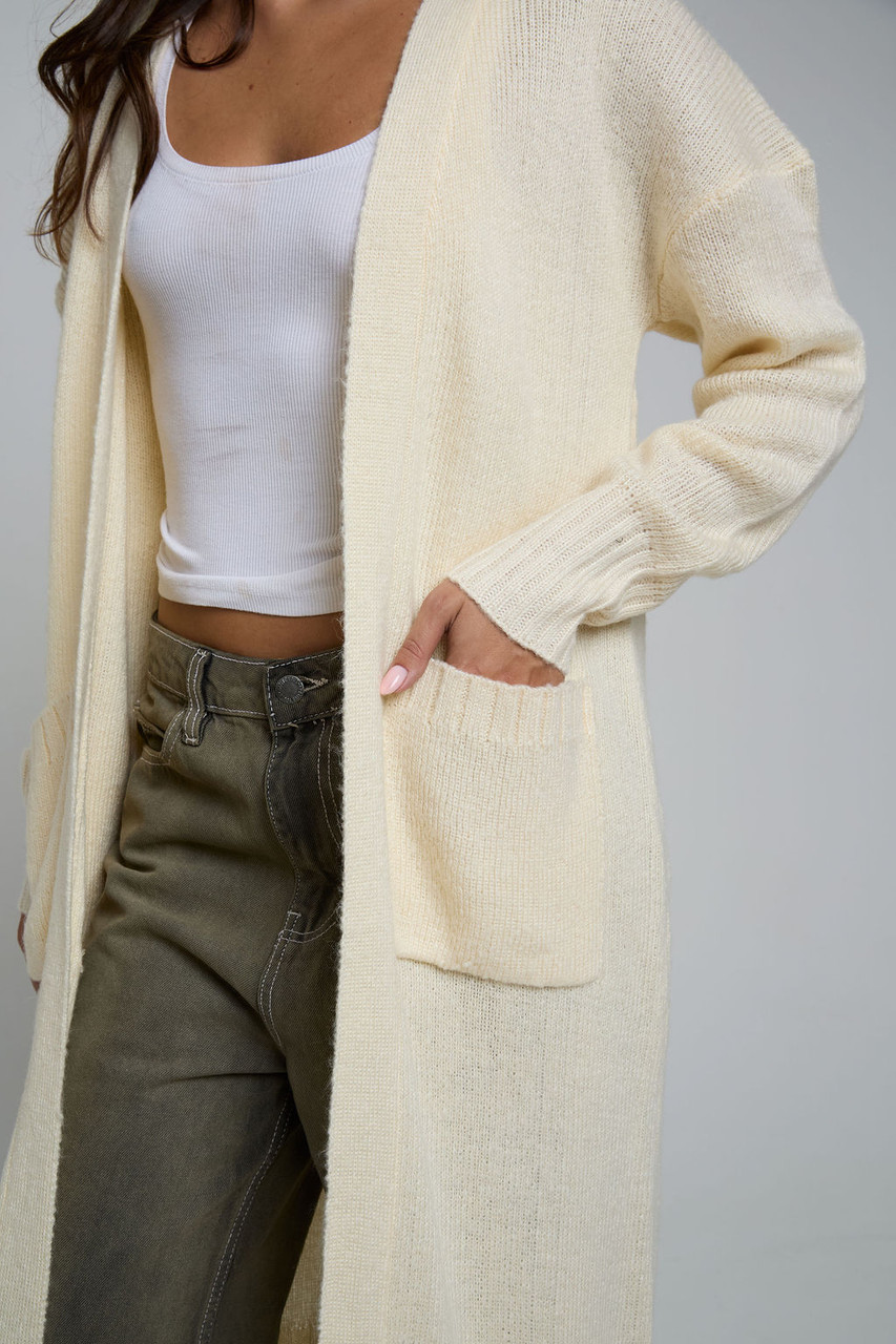 Soft Bruched Oversized Longline Cardigan In Cream Marl