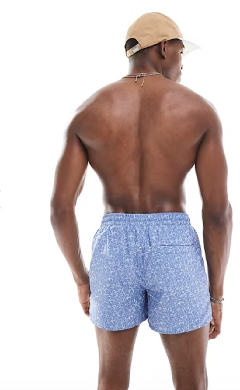 Scribble Floral Print Swim Short In Blue