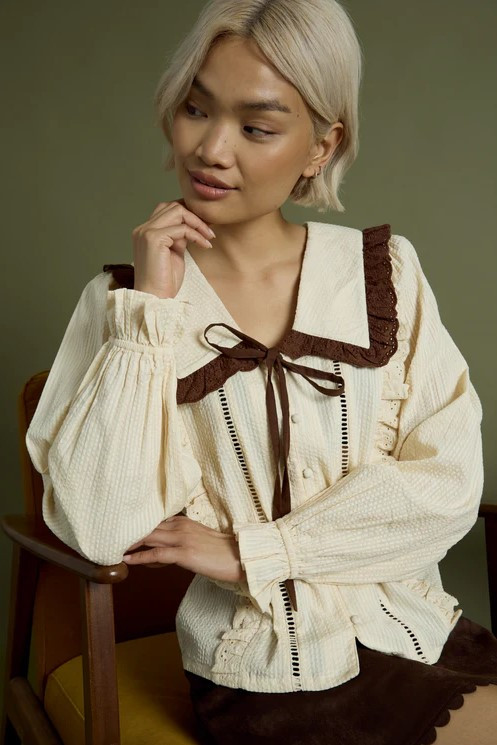 Celine Contrast Bow Linen Blouse