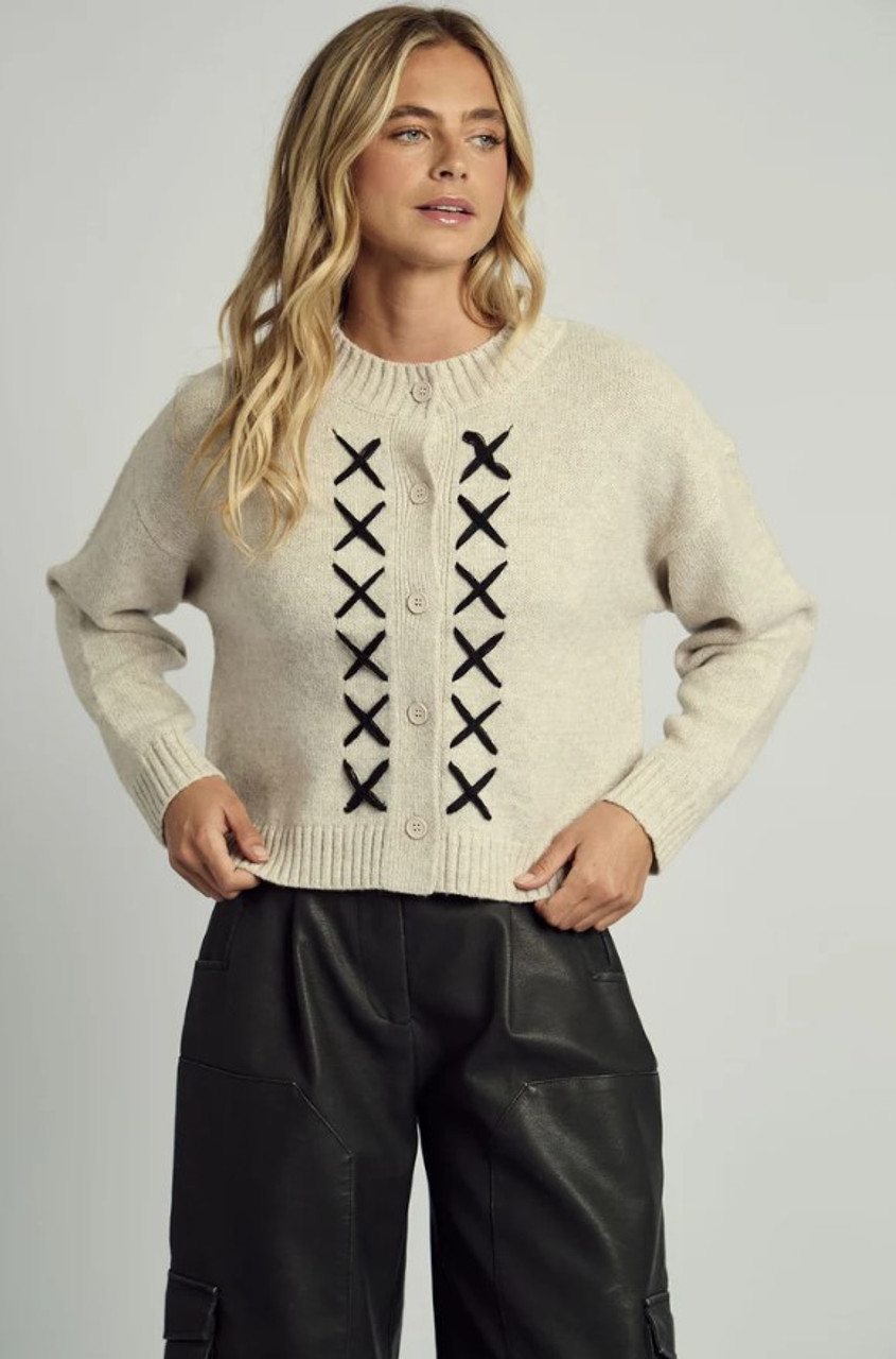 Cream Cross Stitch Knitted Cardigan