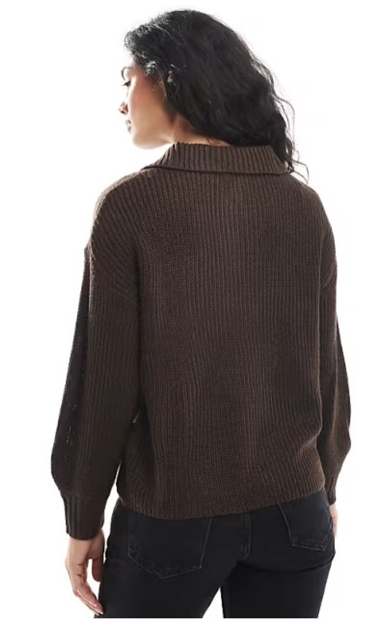 Brown Cable Knit Polo Jumper