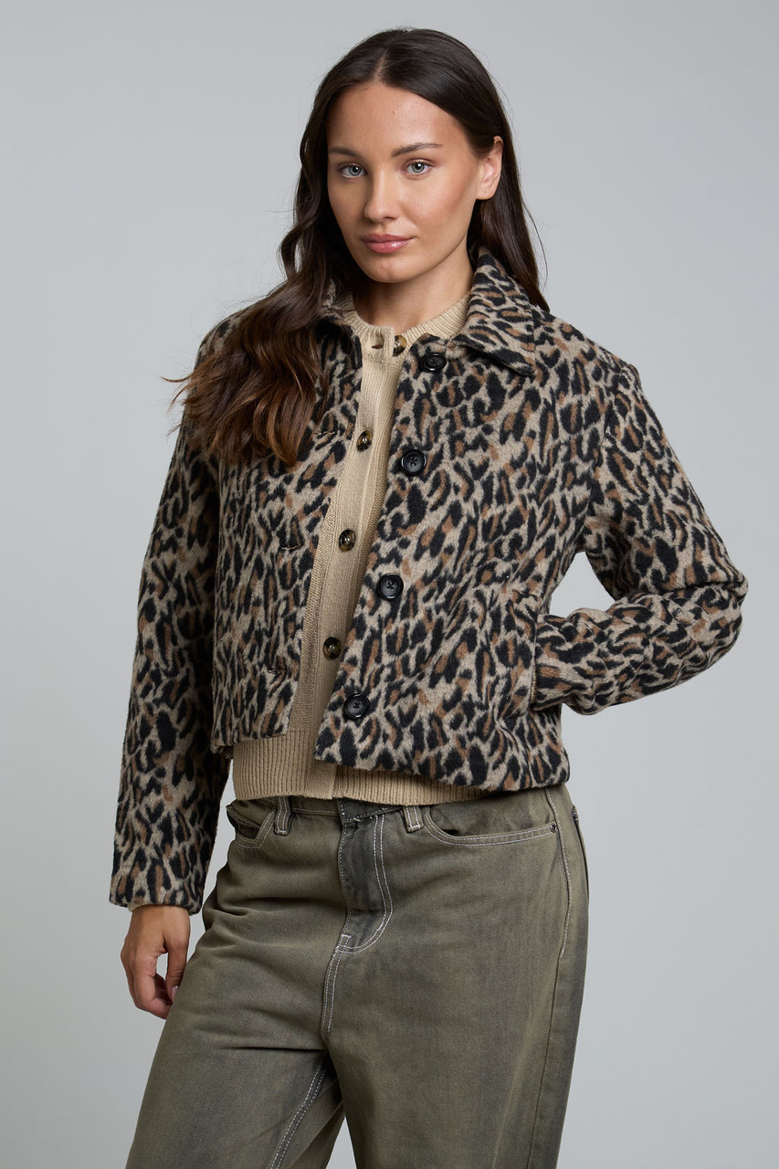 Leopard Print Boxy Cropped Jacket