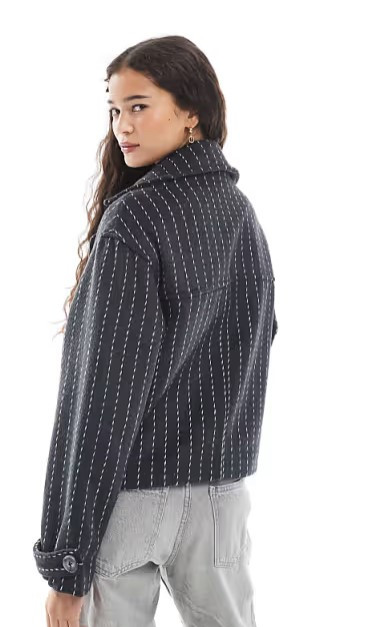 Grey Double Breasted Pinstripe Jacket