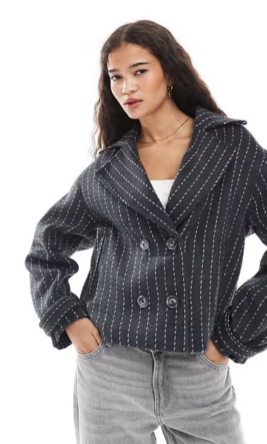 Grey Double Breasted Pinstripe Jacket