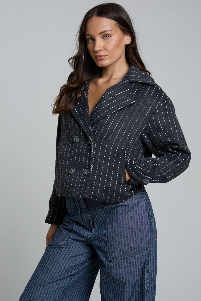 Grey Double Breasted Pinstripe Jacket