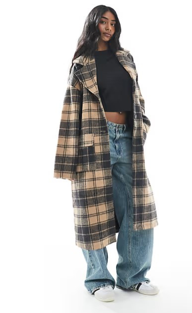 Camel Check Overcoat