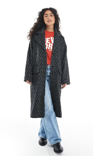 Grey herringbone Longline Coat