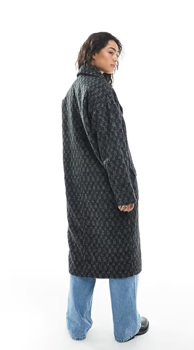 Grey herringbone Longline Coat