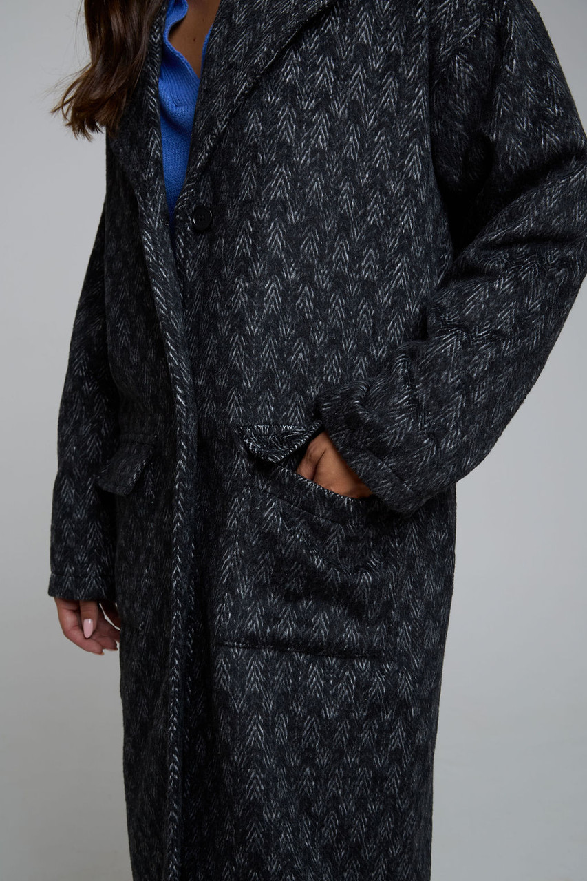 Grey herringbone Longline Coat