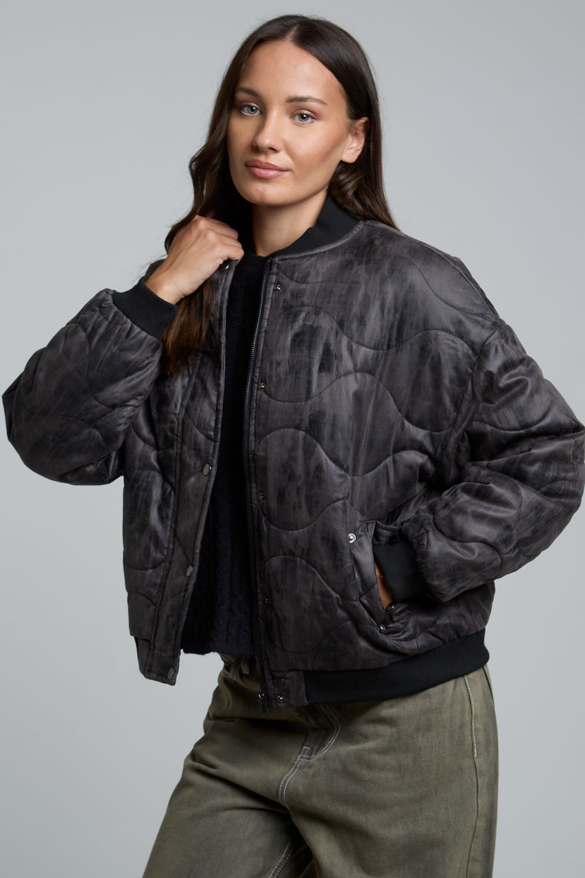 Dark Washed Effect Oversized Bomber Jacket