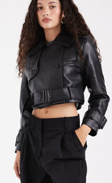 Black Cropped Faux Leather Jacket