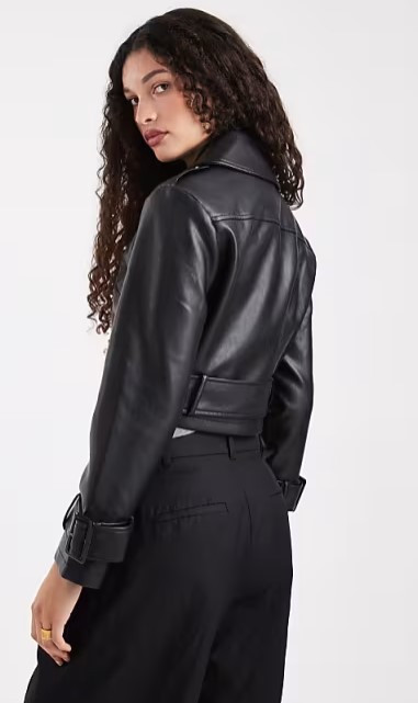 Black Cropped Faux Leather Jacket