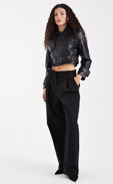 Black Cropped Faux Leather Jacket