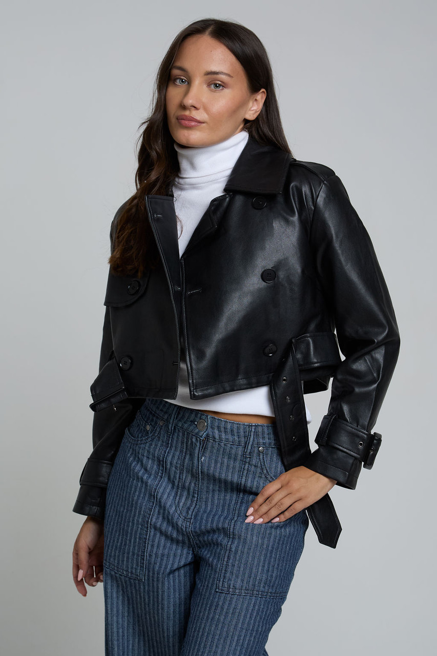 Black Cropped Faux Leather Jacket