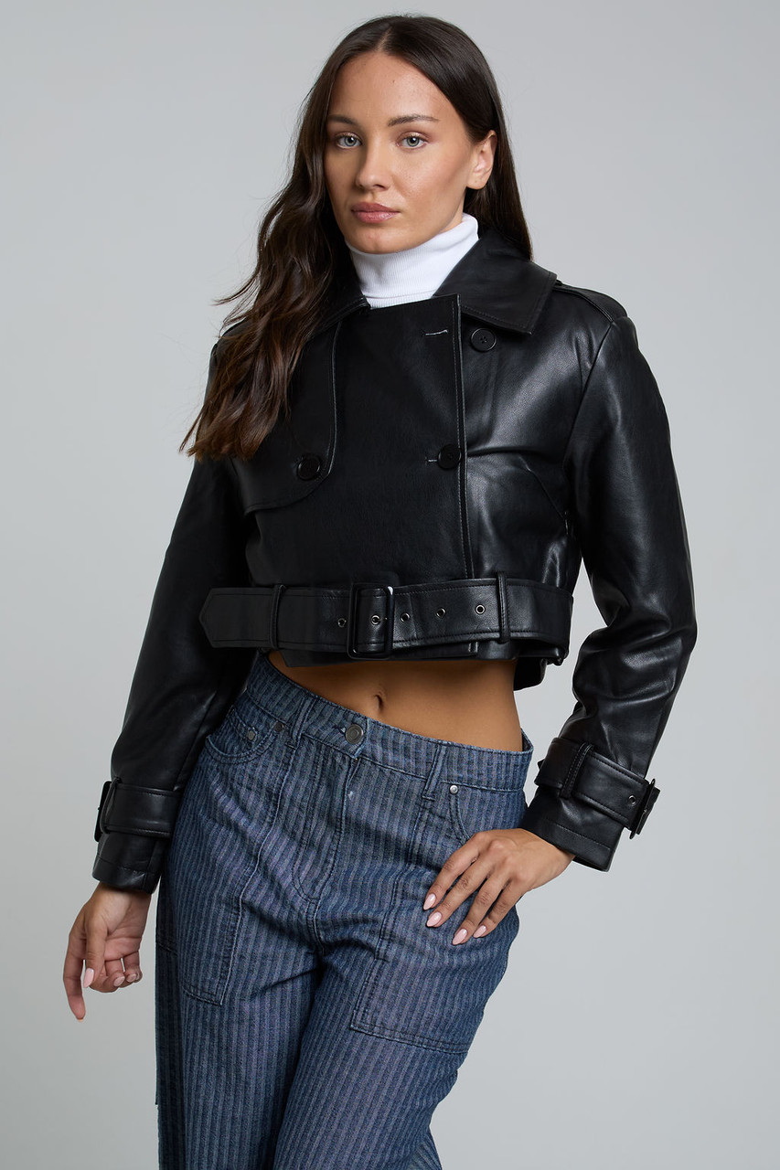 Black Cropped Faux Leather Jacket