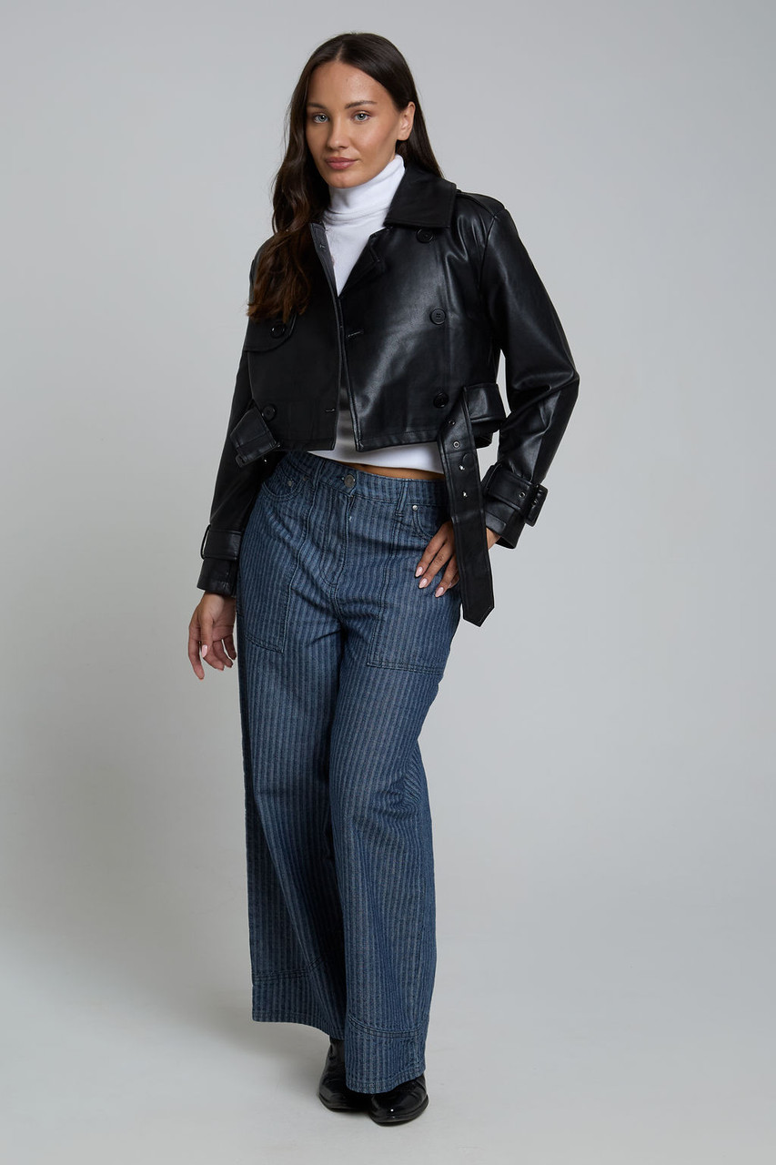 Black Cropped Faux Leather Jacket
