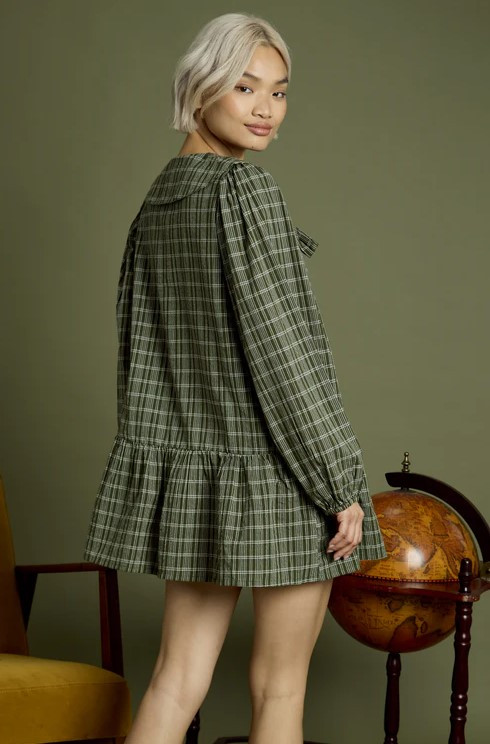 Rhea Bow Detail Check Mini Smock Dress