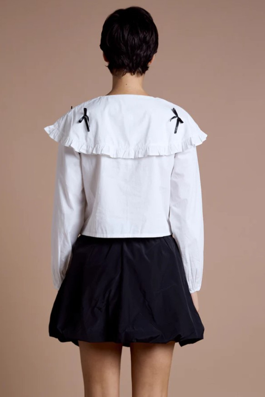 Balloon Sleeve Blouse Bow Trim Detailing To Collar