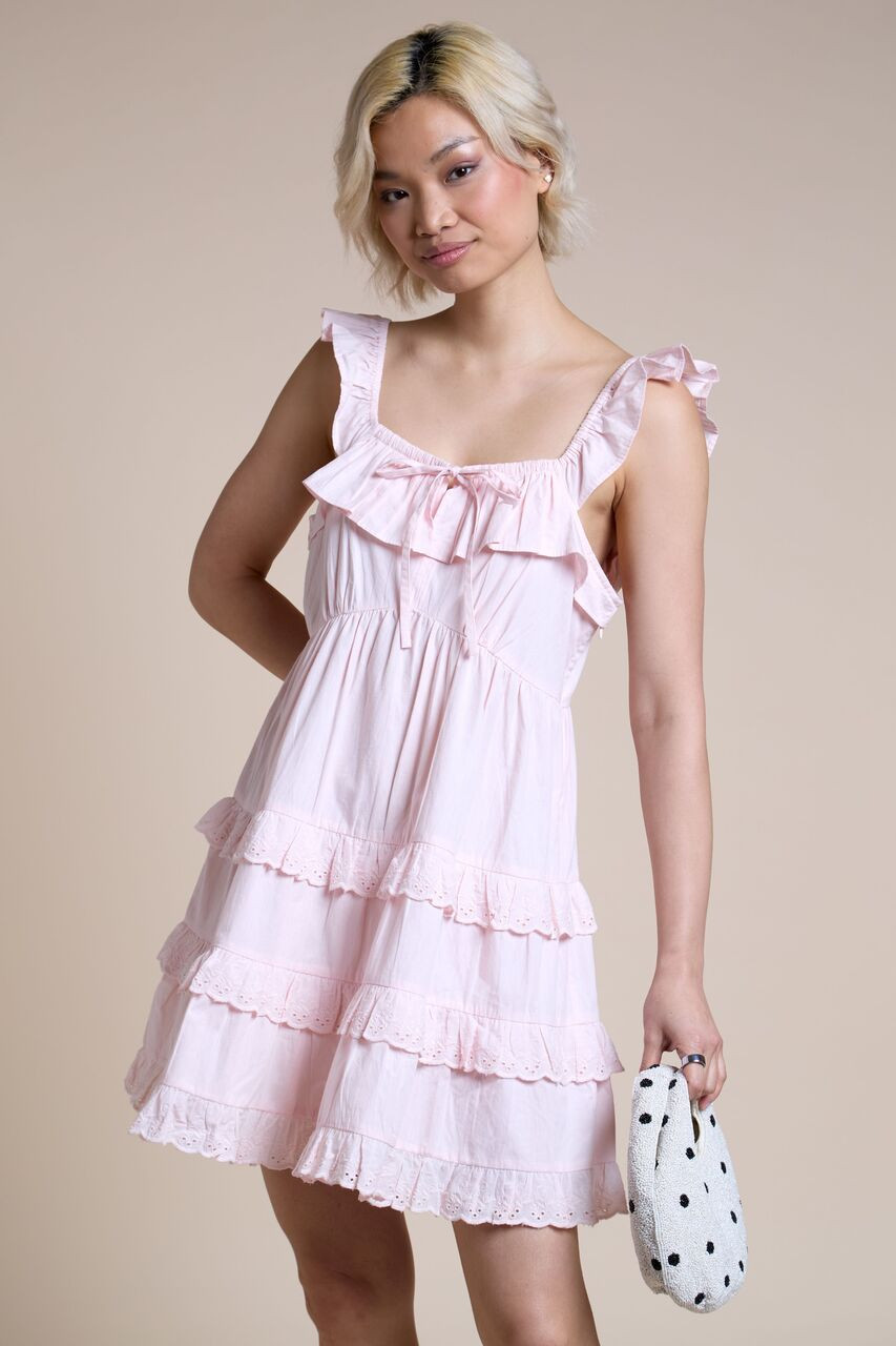 Ruffle Tiered Mini Dress In Pink