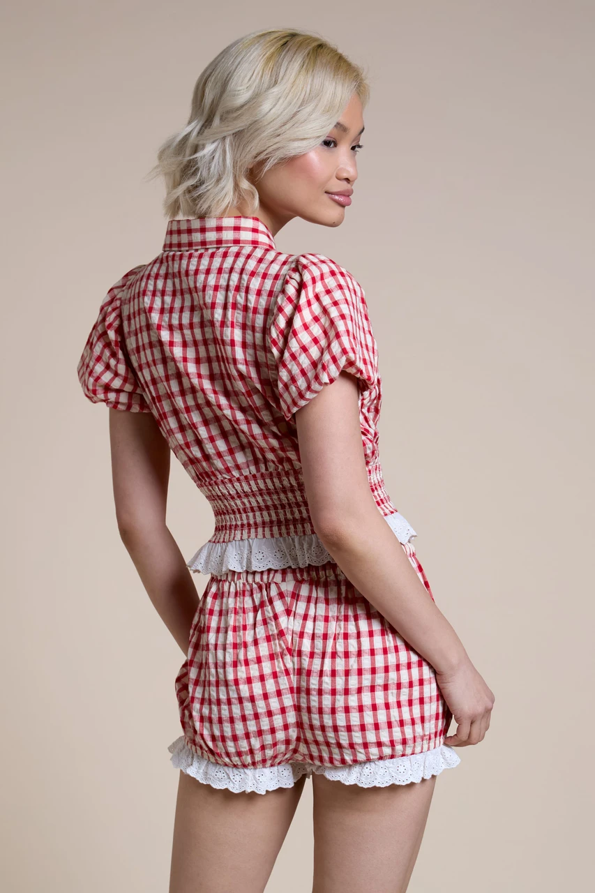 Red Gingham Sersucker Blouse 