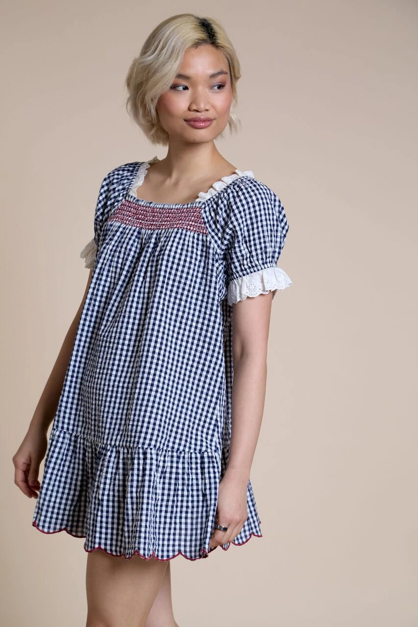 Blue Ruffle Square Neck Babydoll Mini Dress