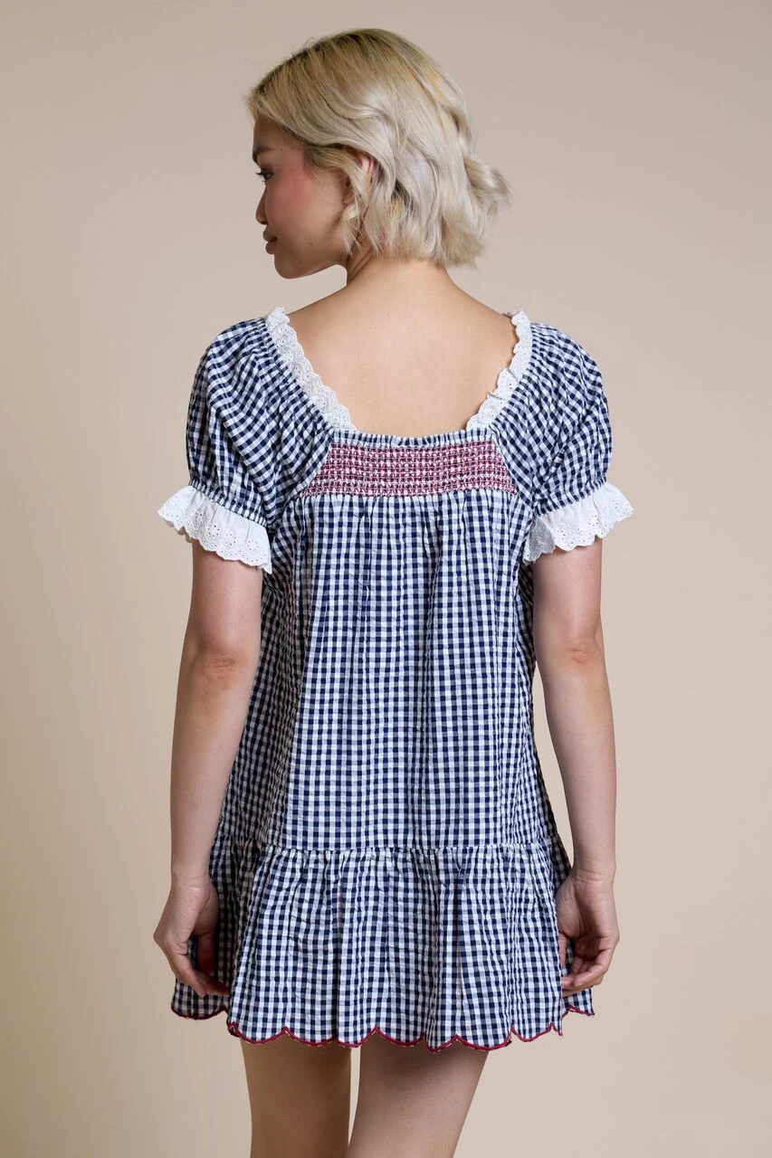 Blue Ruffle Square Neck Babydoll Mini Dress