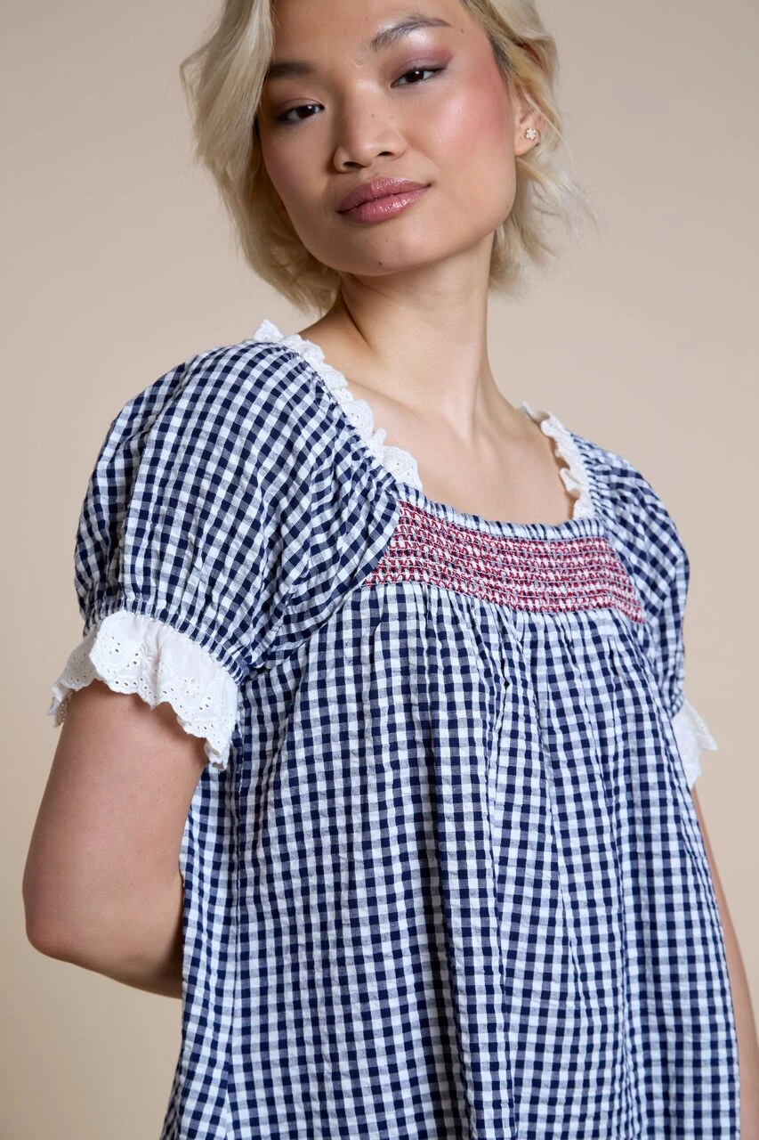Blue Ruffle Square Neck Babydoll Mini Dress